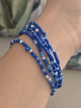 🌊 Ocean Blue Beaded Bracelet Stack – 5pc Set ~ Handmade Seed Bead Bracelets